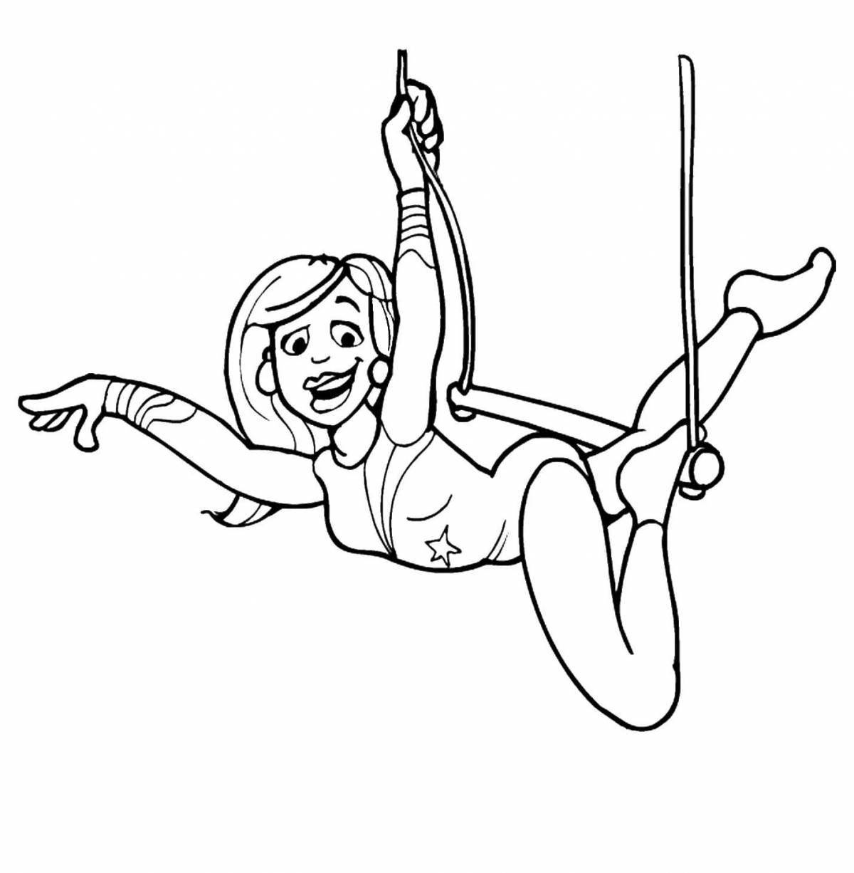 Coloring page colorful aerial gymnast