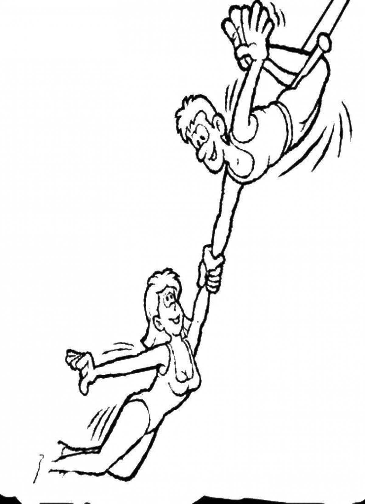 Coloring page fascinating aerial gymnast