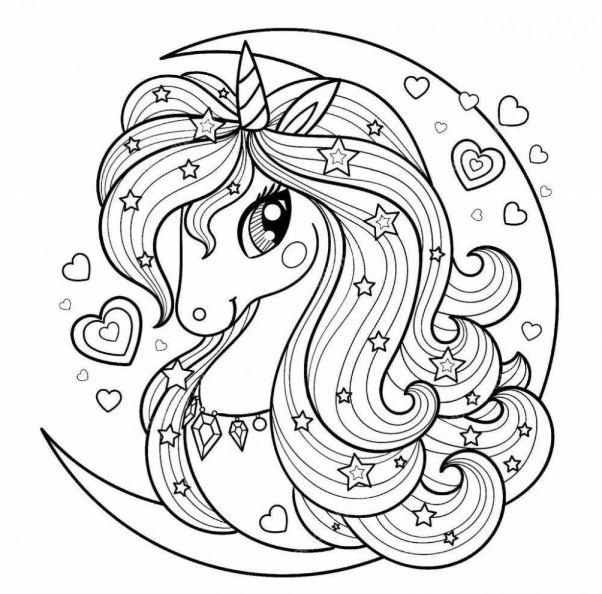 Charming coloring unicorn moon