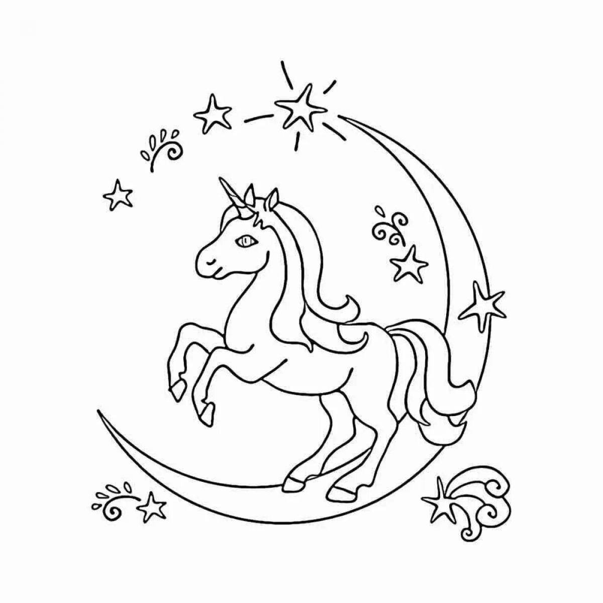 Shiny coloring unicorn moon