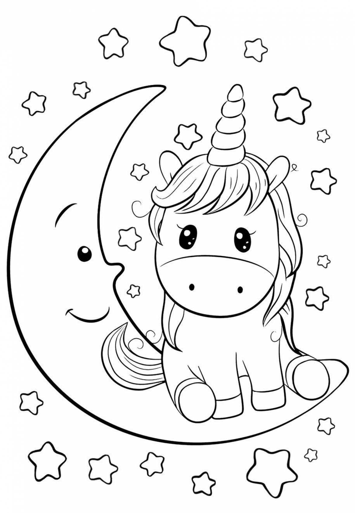 Exquisite coloring unicorn moon