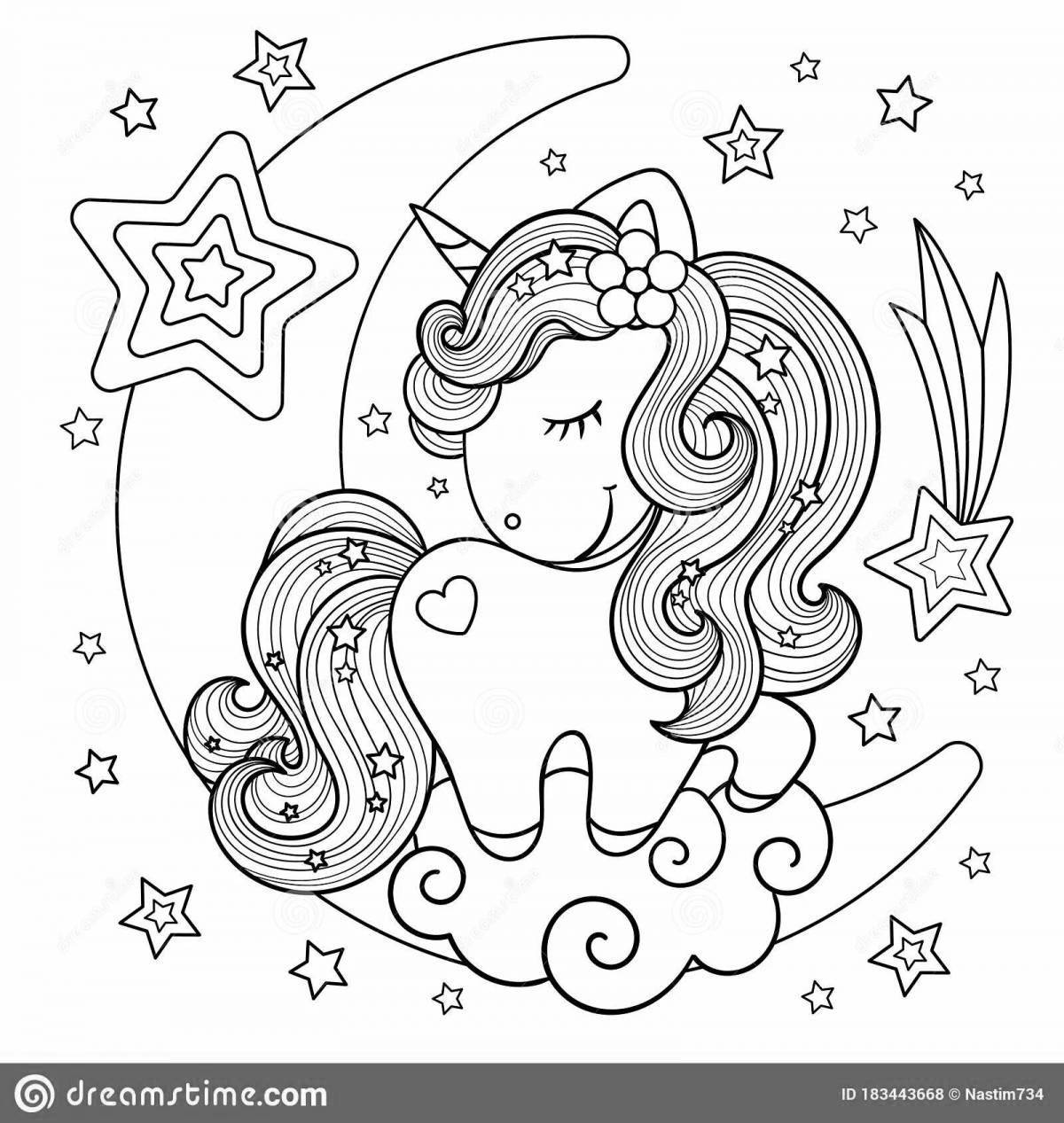 Elegant coloring unicorn moon