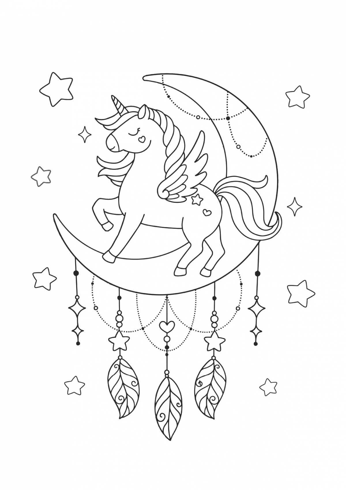 Idyllic coloring unicorn moon