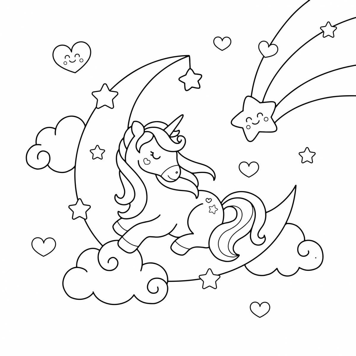 Mystical coloring unicorn moon