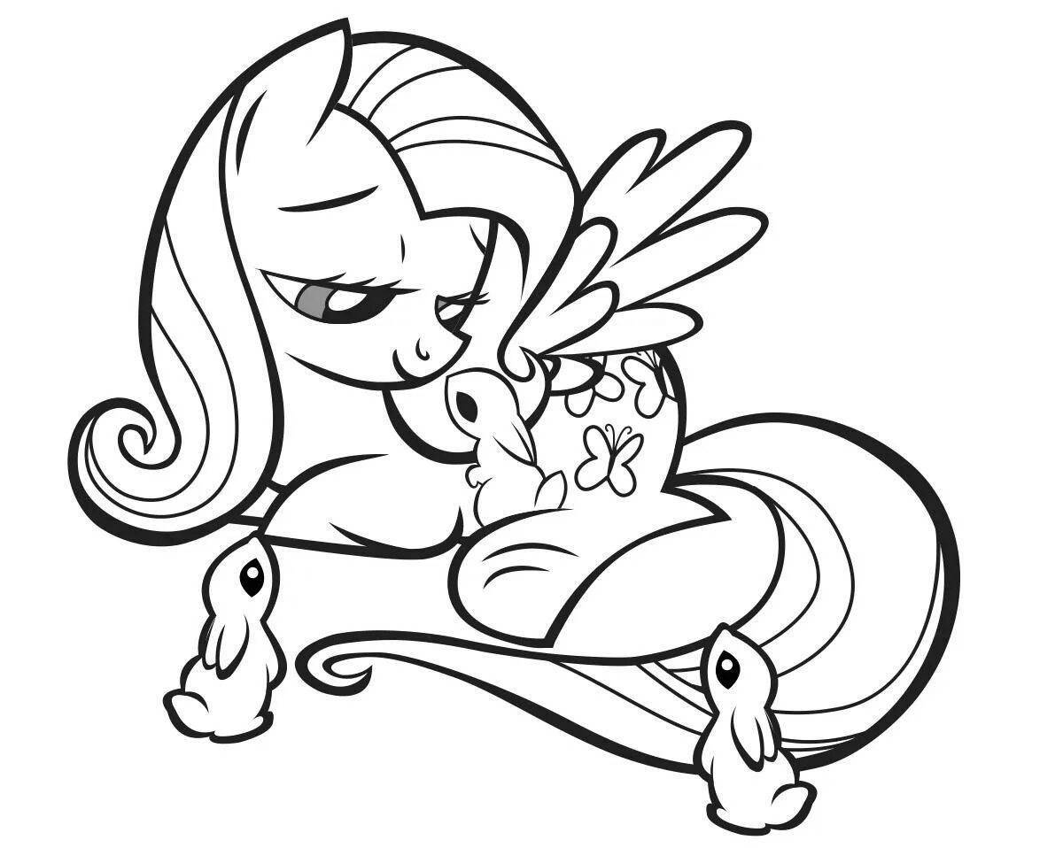 Coloring page of a pony with a bright print