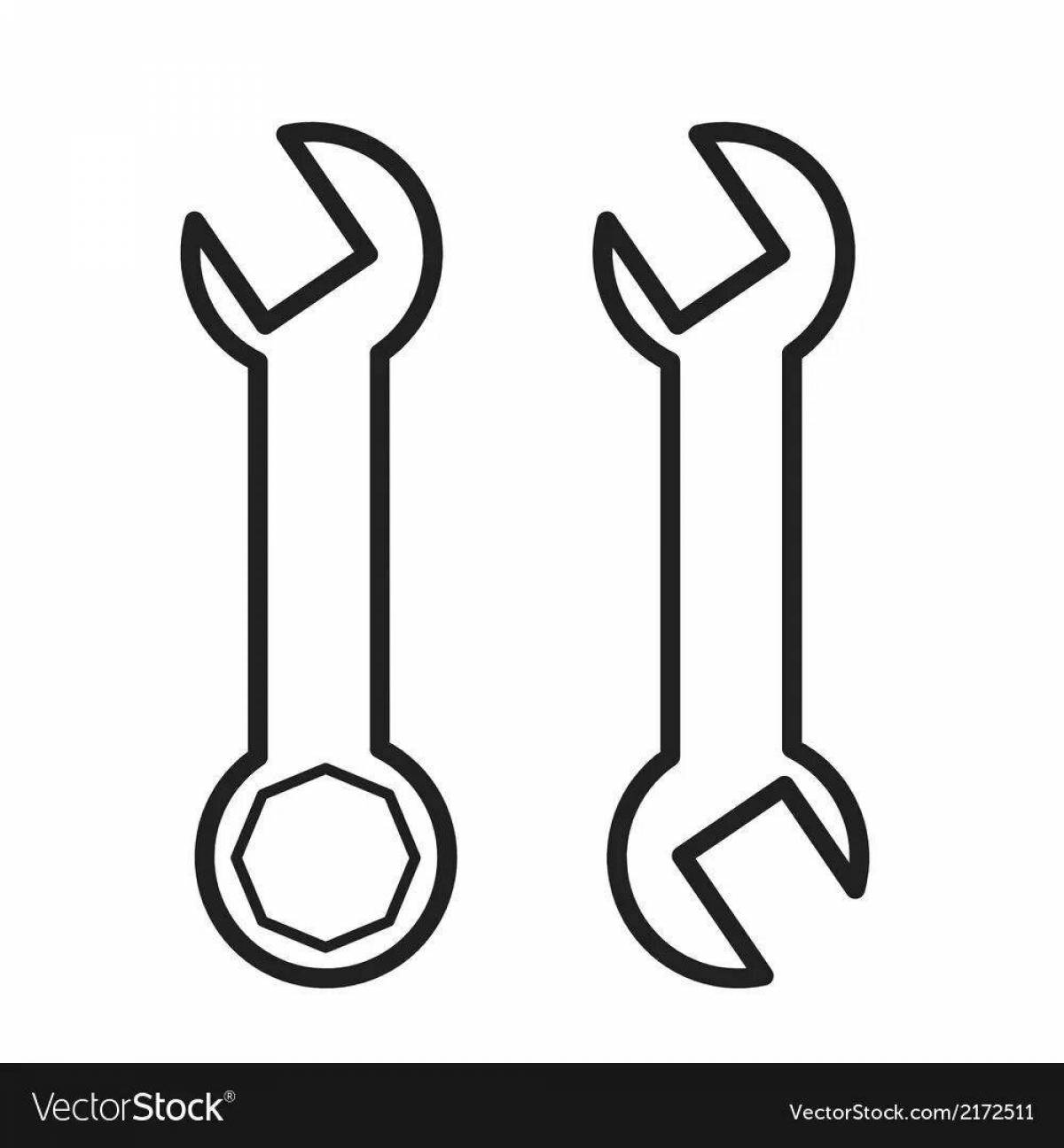 Joyful wrench coloring page