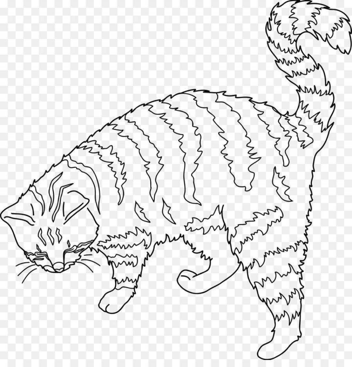 Раскраска смелый полосатый кот