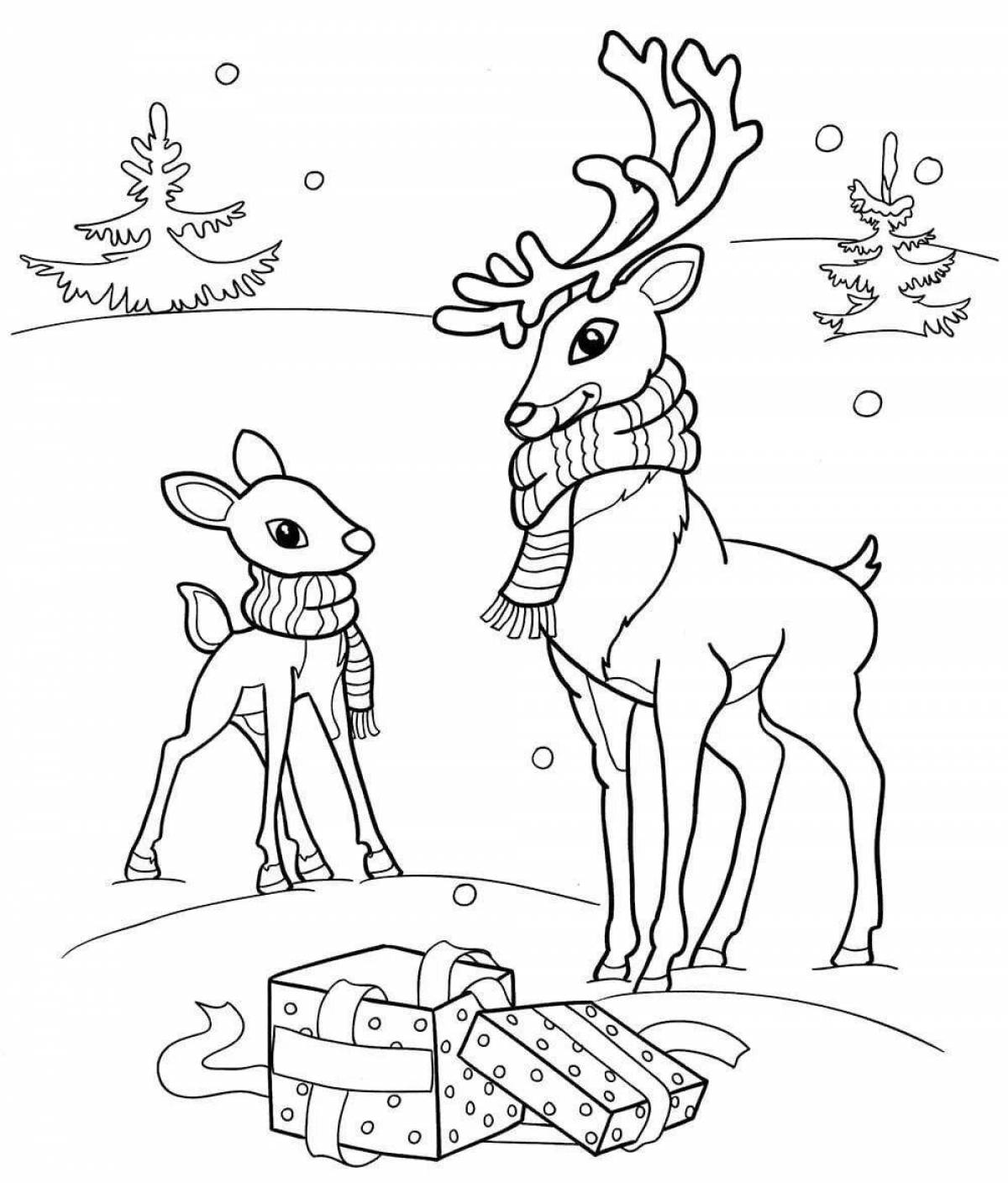 Анимированная страница раскраски зимних животных