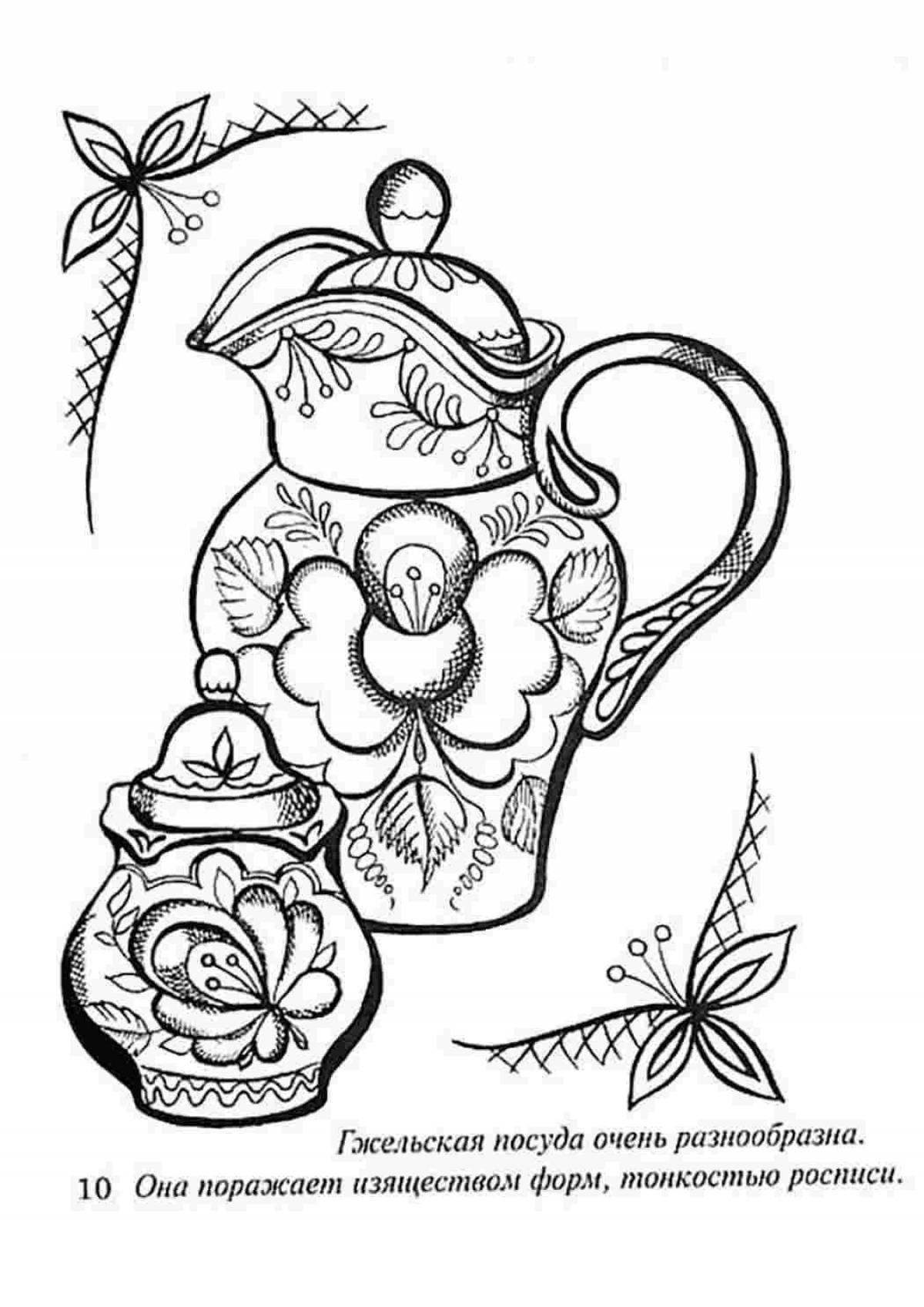 Coloring book cheerful Gzhel cup