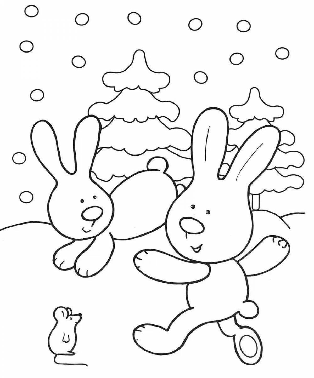 Симпатичная раскраска зимний кролик