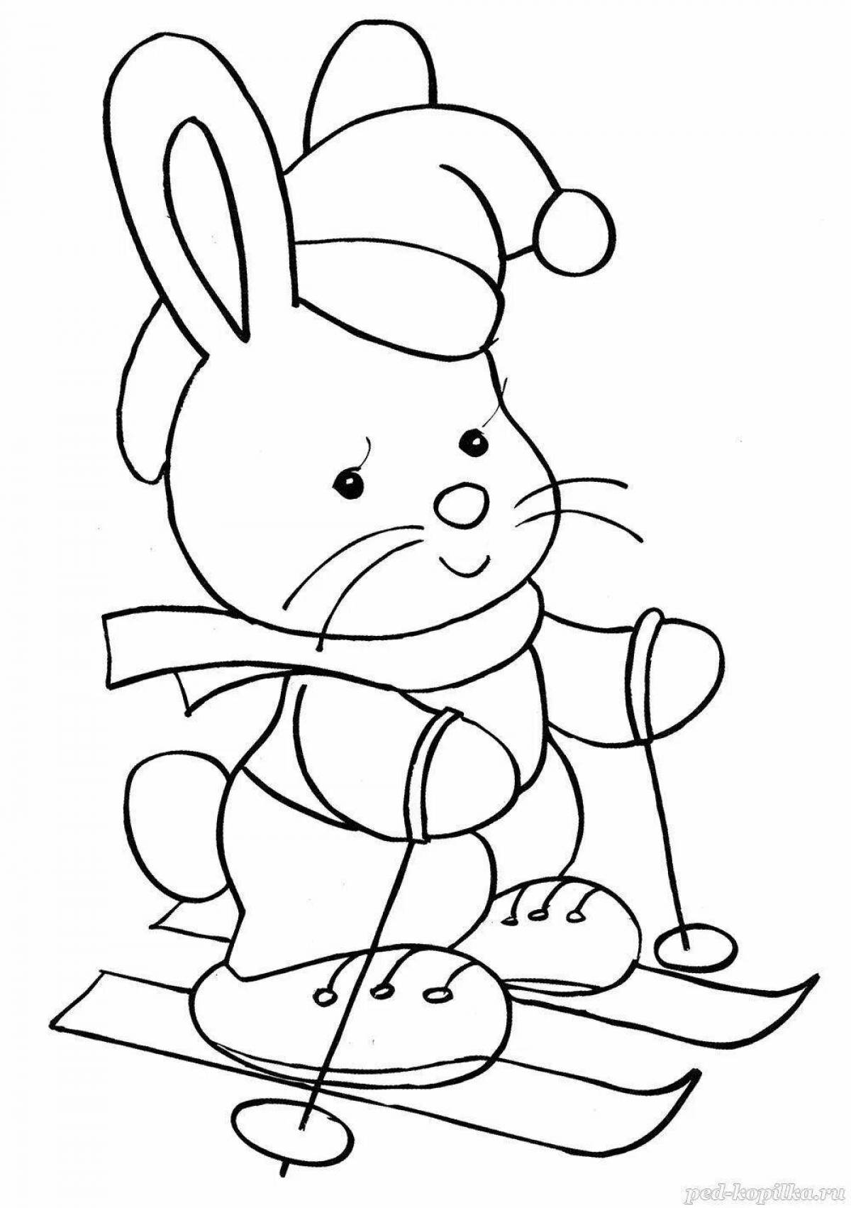 Пушистая раскраска зимний кролик