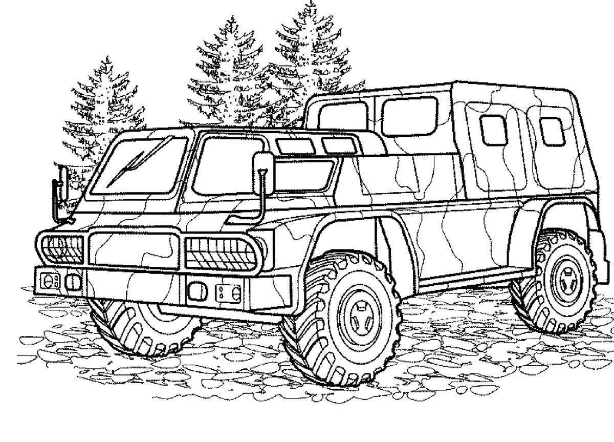 Intricate special forces vehicle coloring page