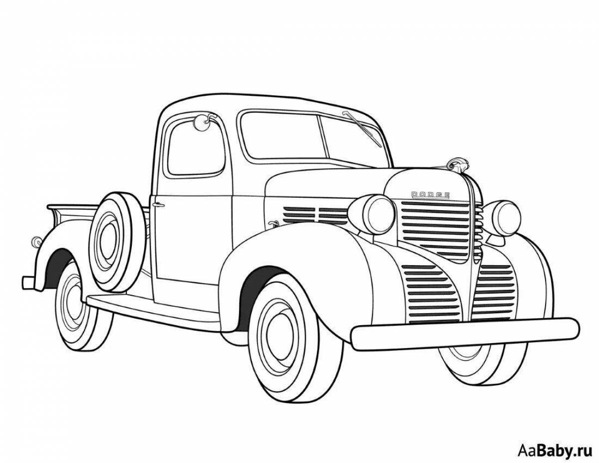 Colorful retro car coloring page