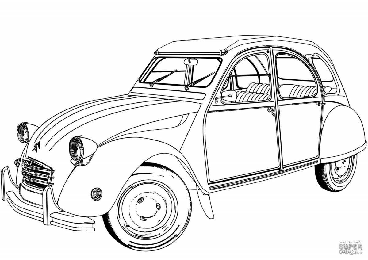 Coloring book funny retro car