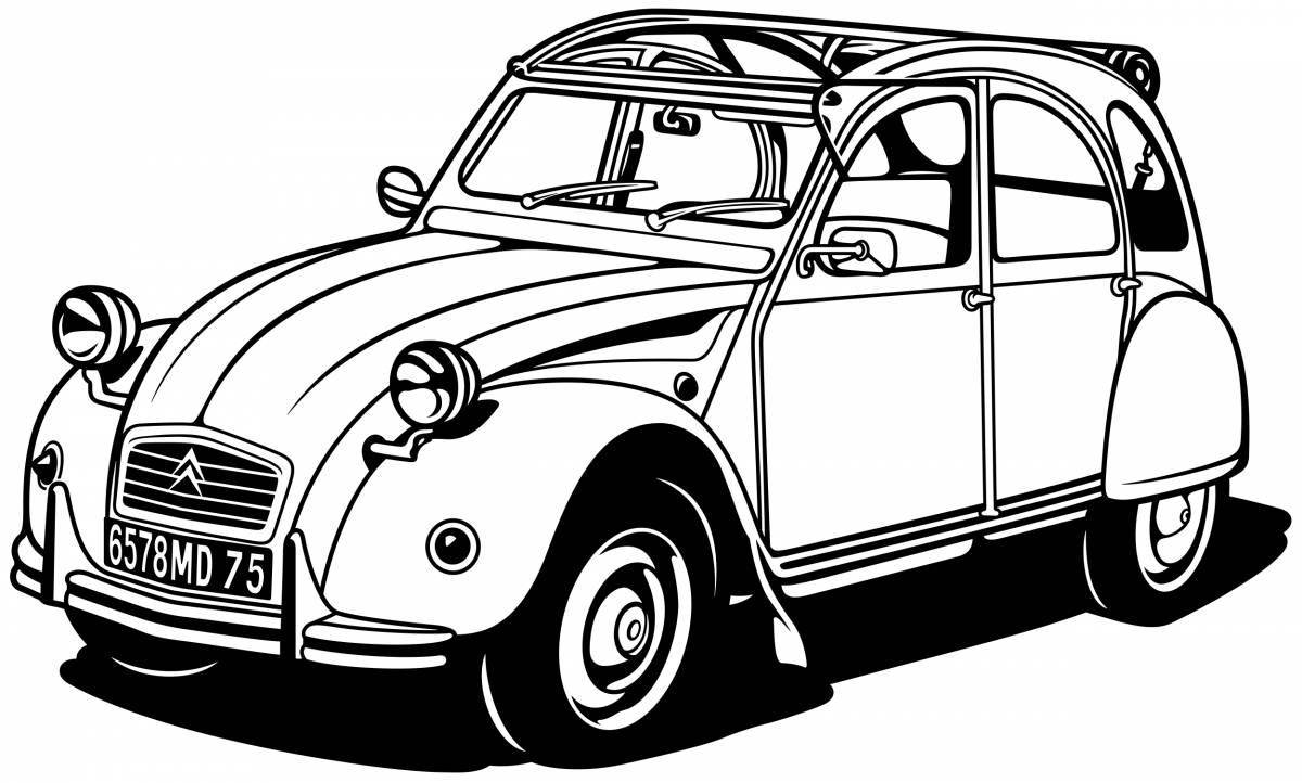 Playful retro car coloring page