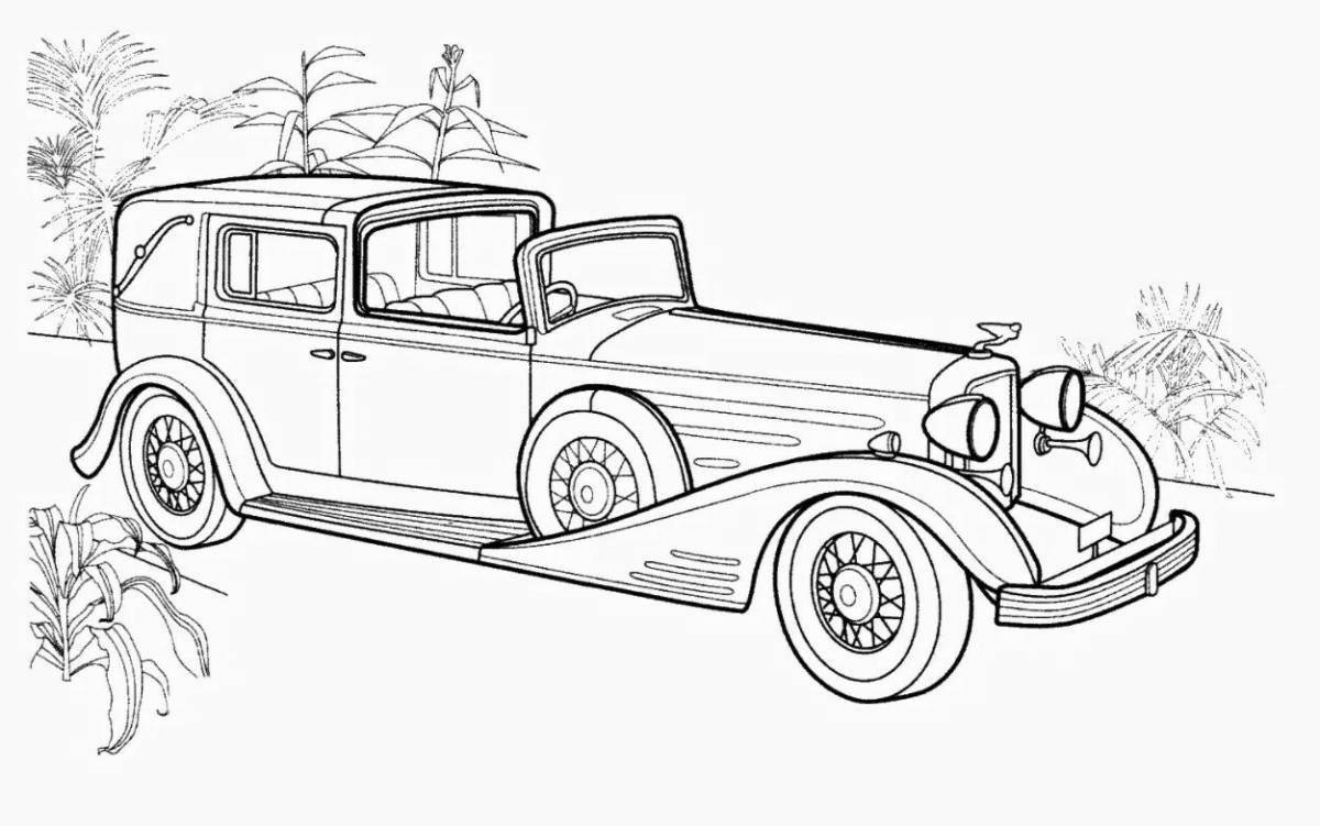 Coloring book of a fashionable retro car