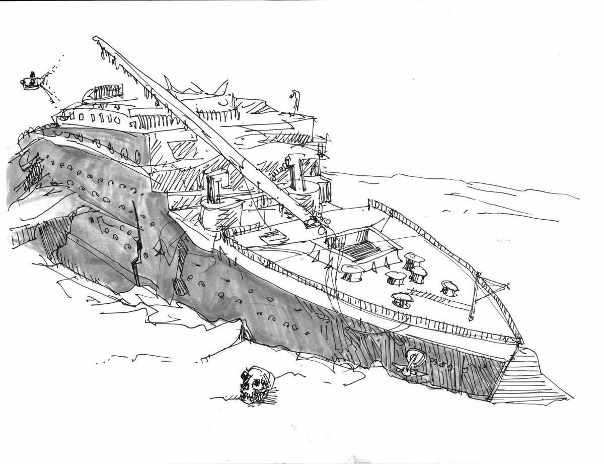Раскраска величественный затонувший корабль