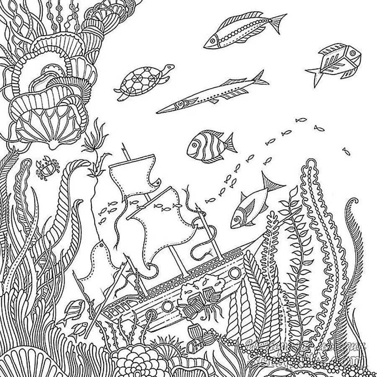 Coloring page dazzling sunken ship