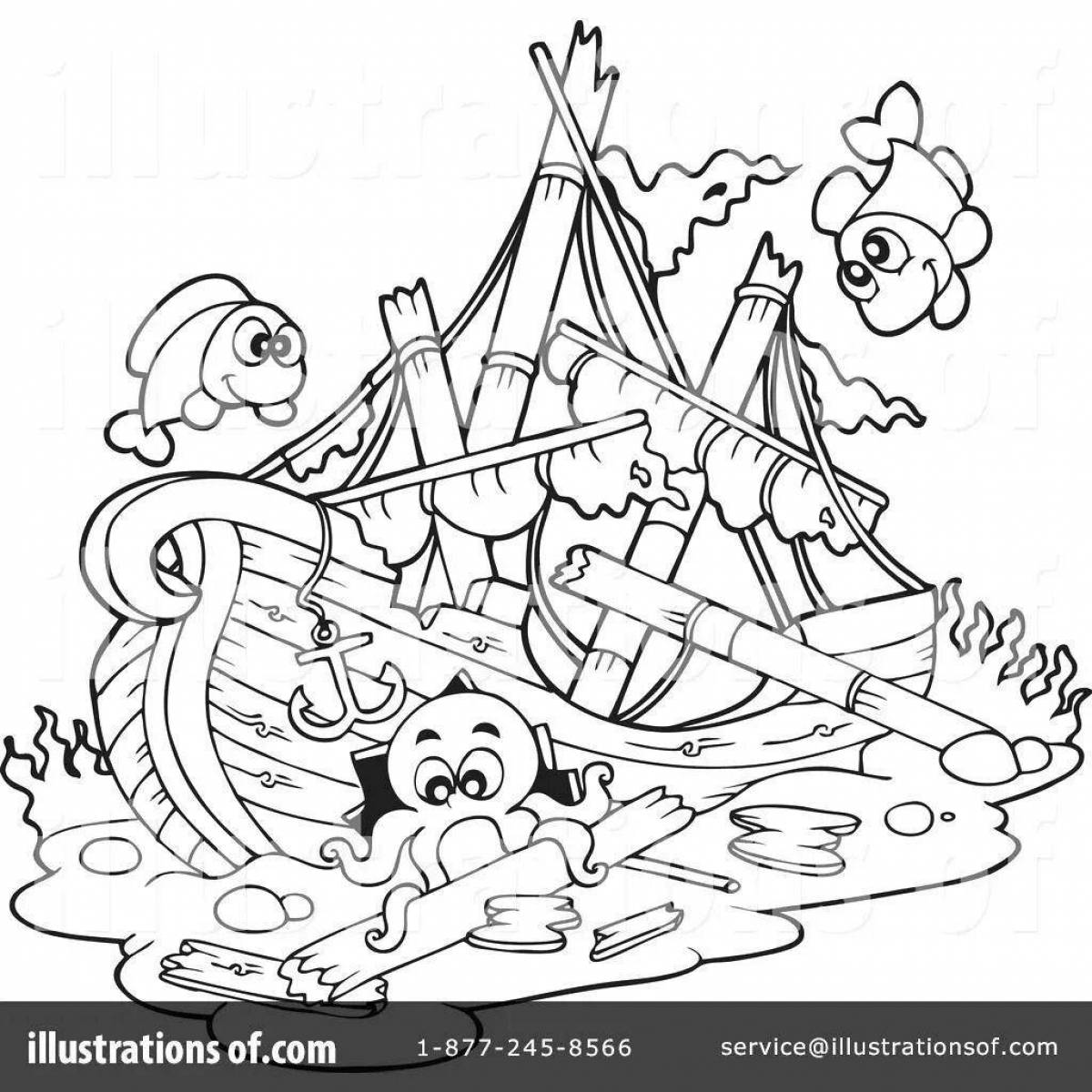 Mystical coloring shipwreck