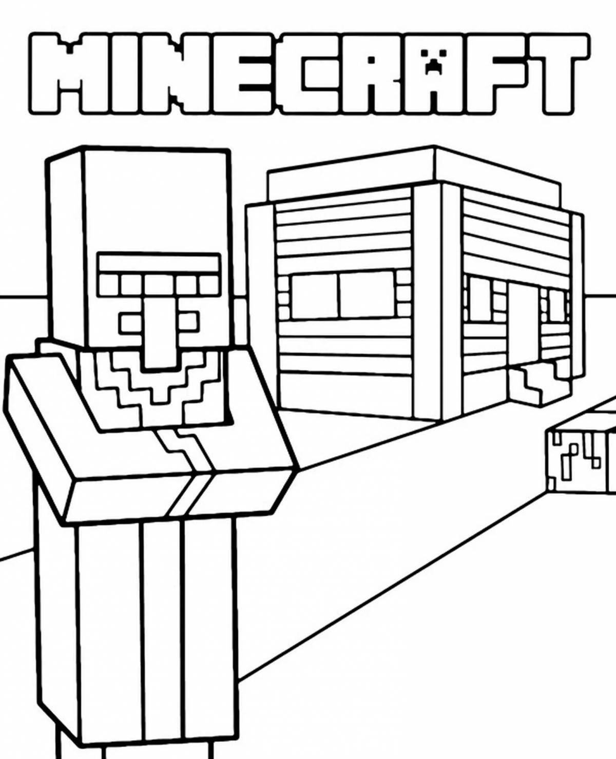 Coloring page with colorful minecraft logo