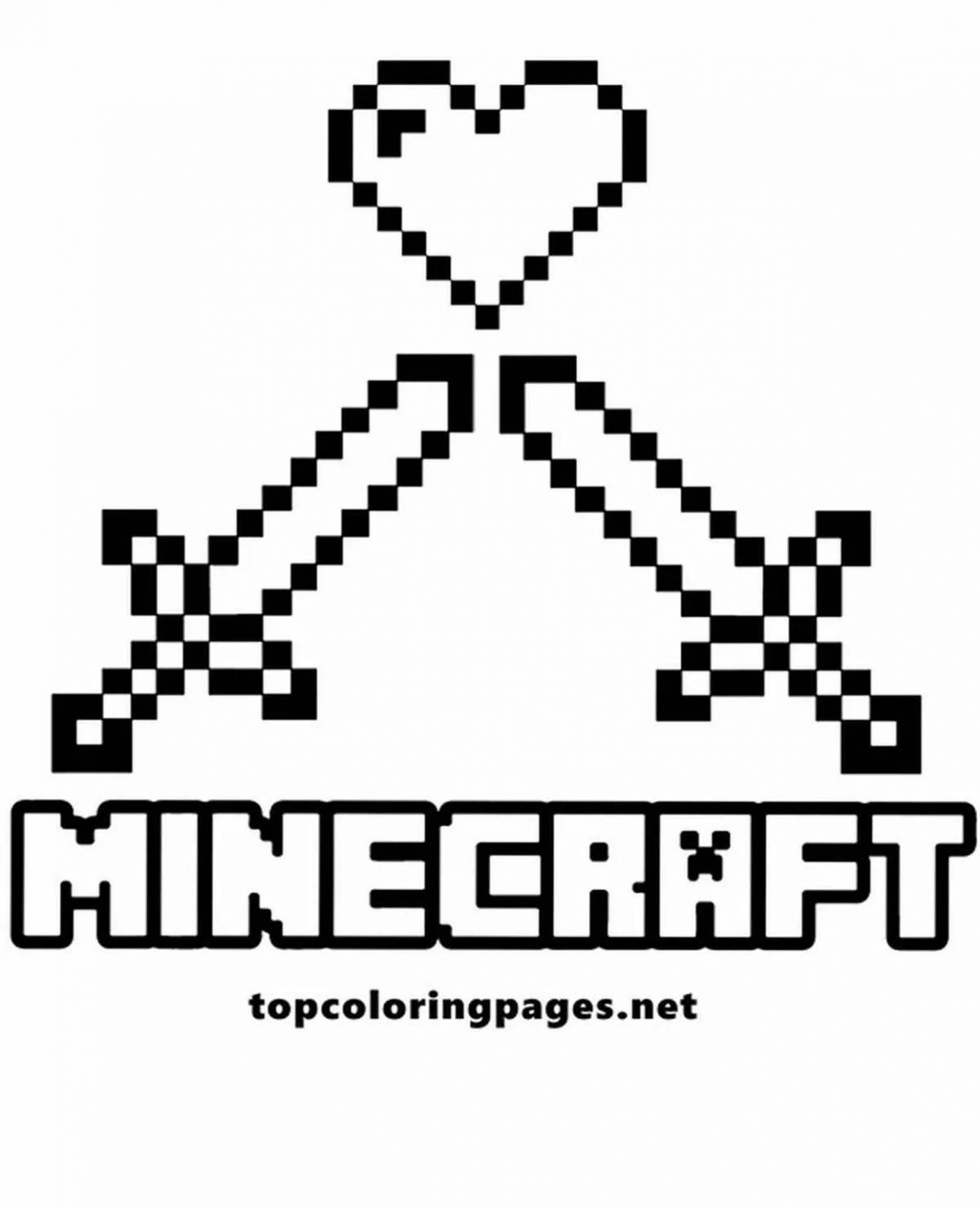 Playful minecraft logo coloring page