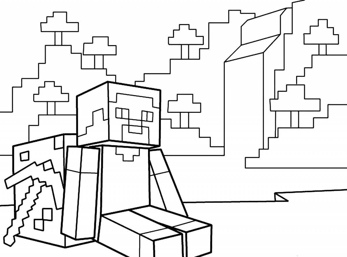Coloring page with bright minecraft logo