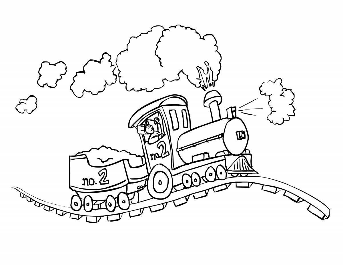 Юмористический детский поезд раскраска