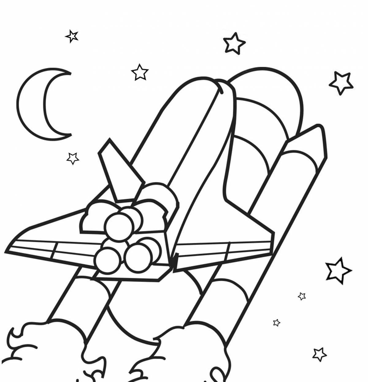 Colorful space rocket coloring page