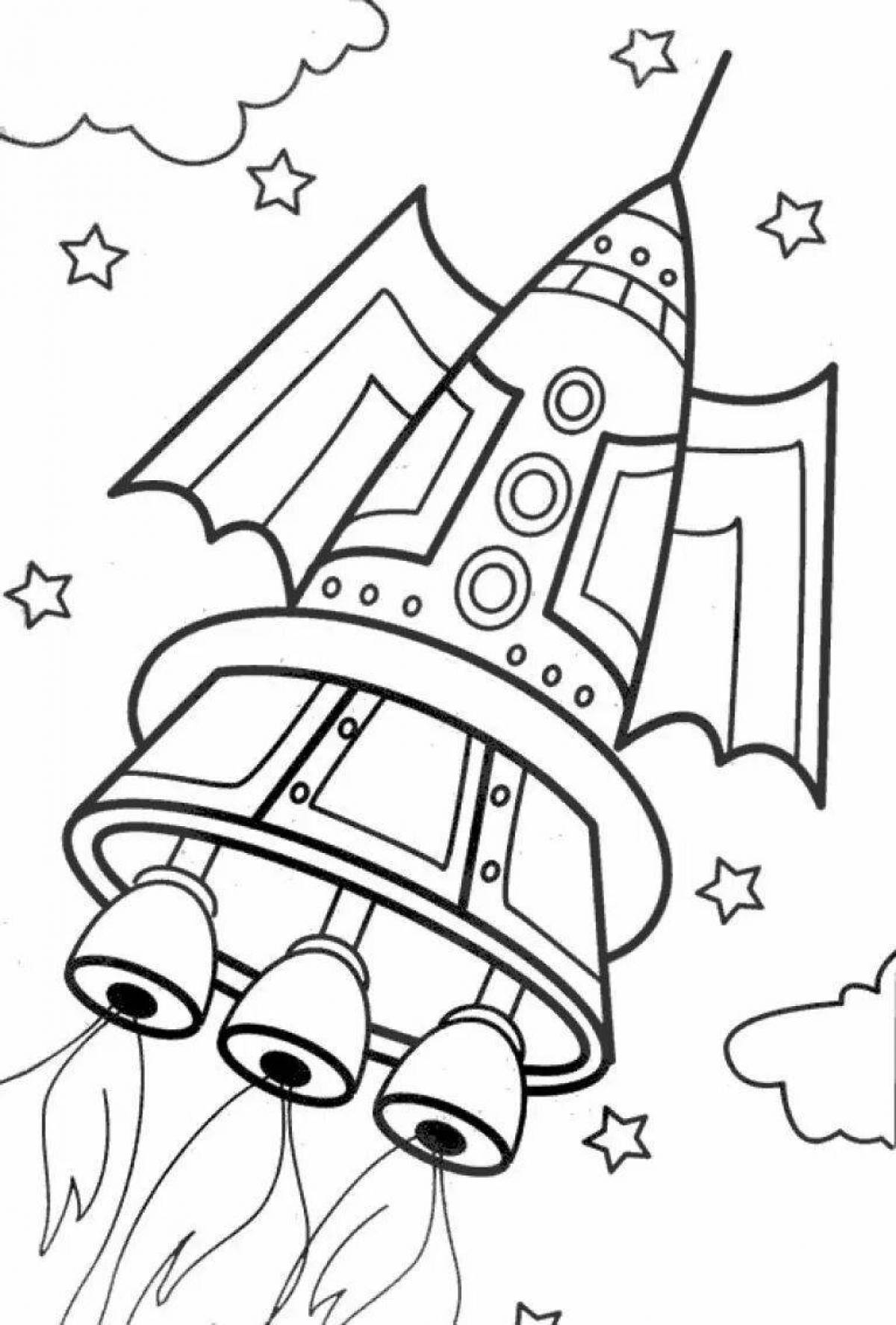 Radiant space rocket coloring page