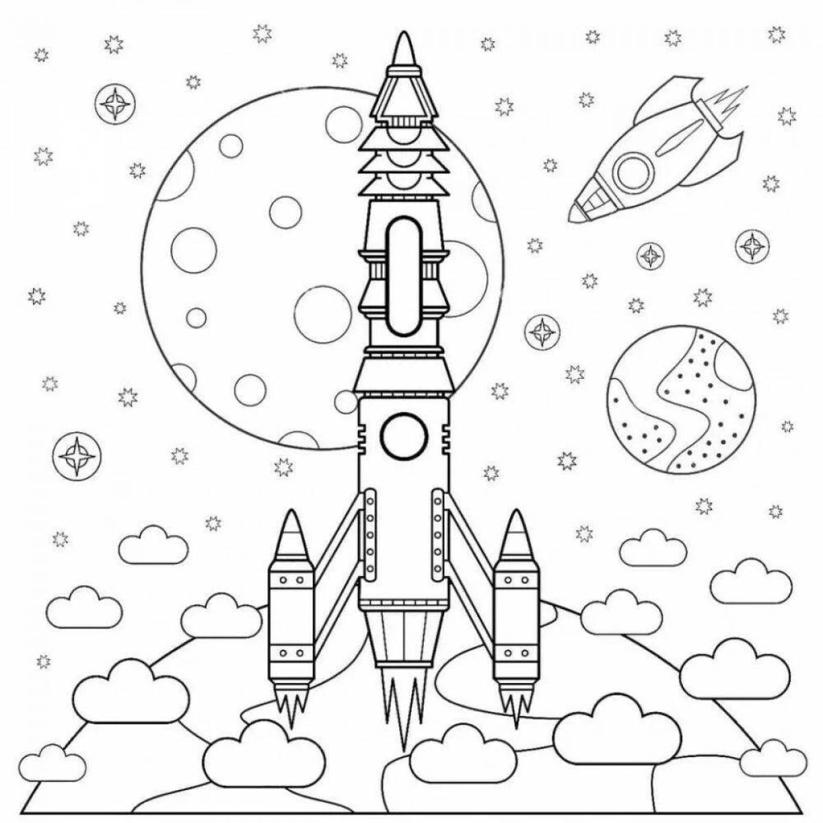 Large space rocket coloring page