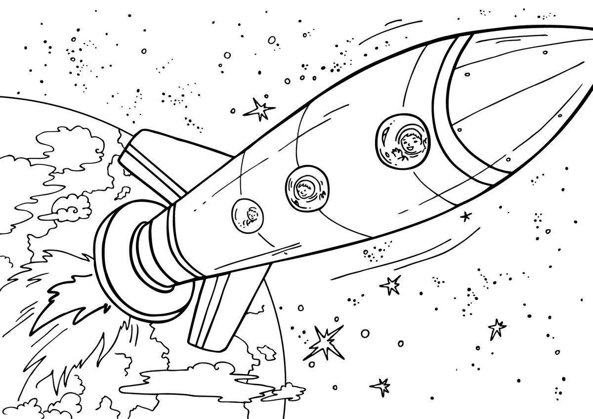 Brightly colored space rocket coloring page