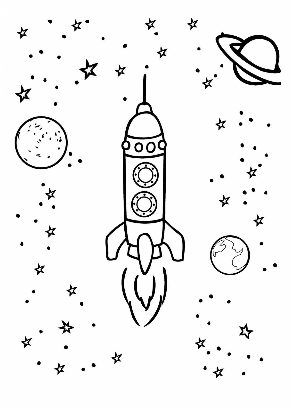 Space rocket hitting coloring page