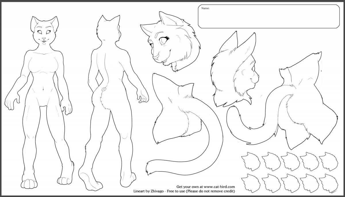 Naughty fluffy cat coloring page