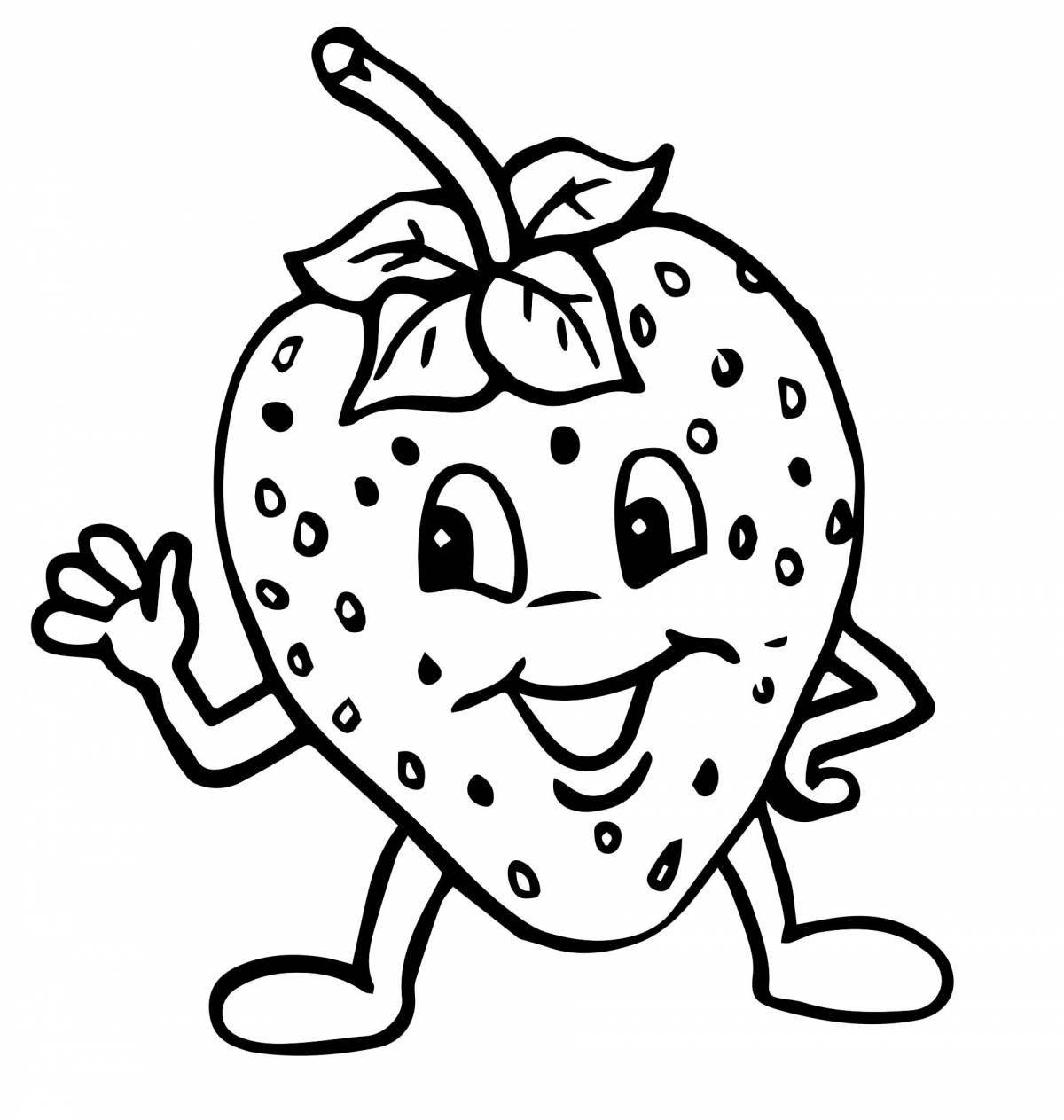 Coloring book strawberry drawing