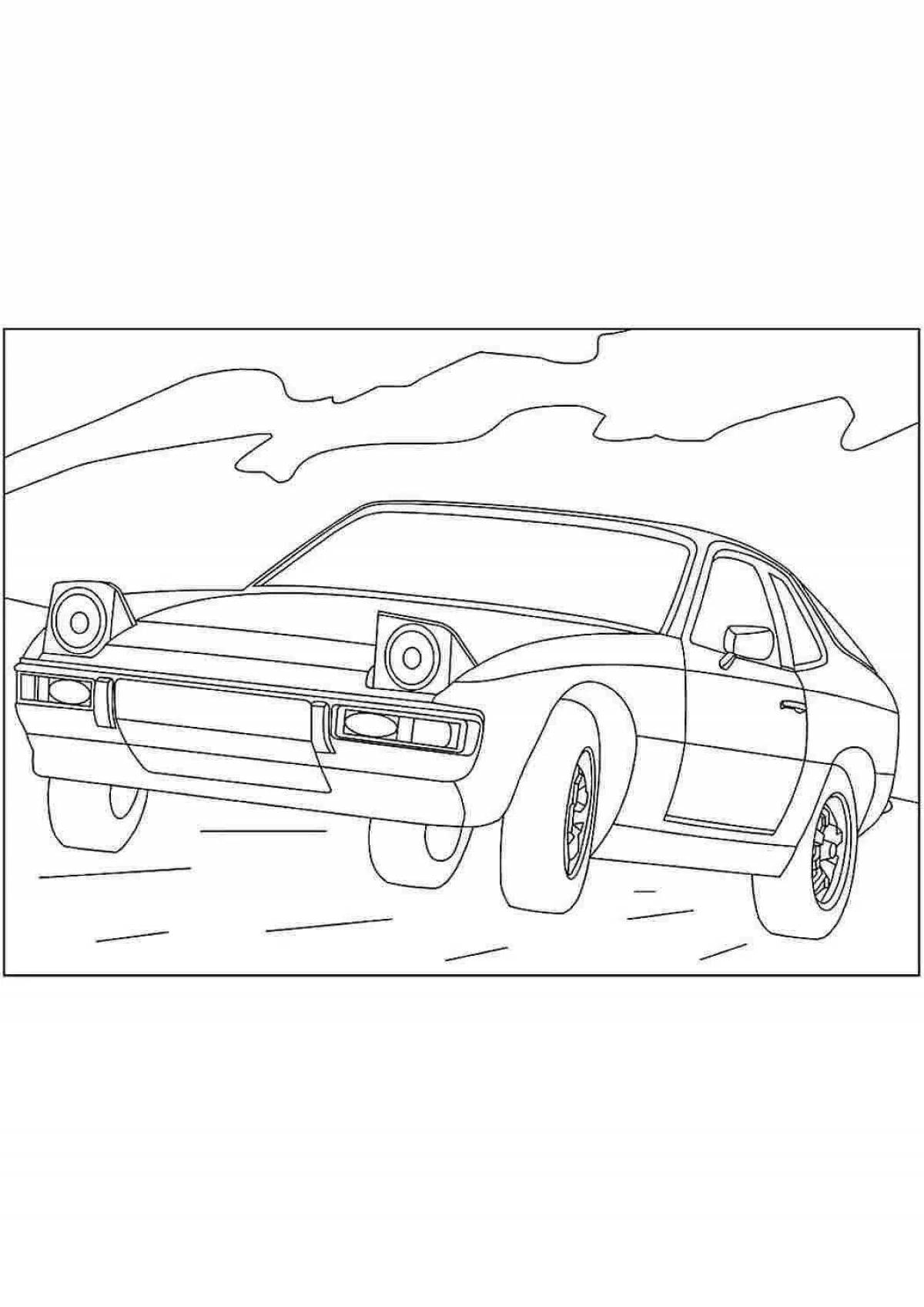 Colorful turbo car coloring page