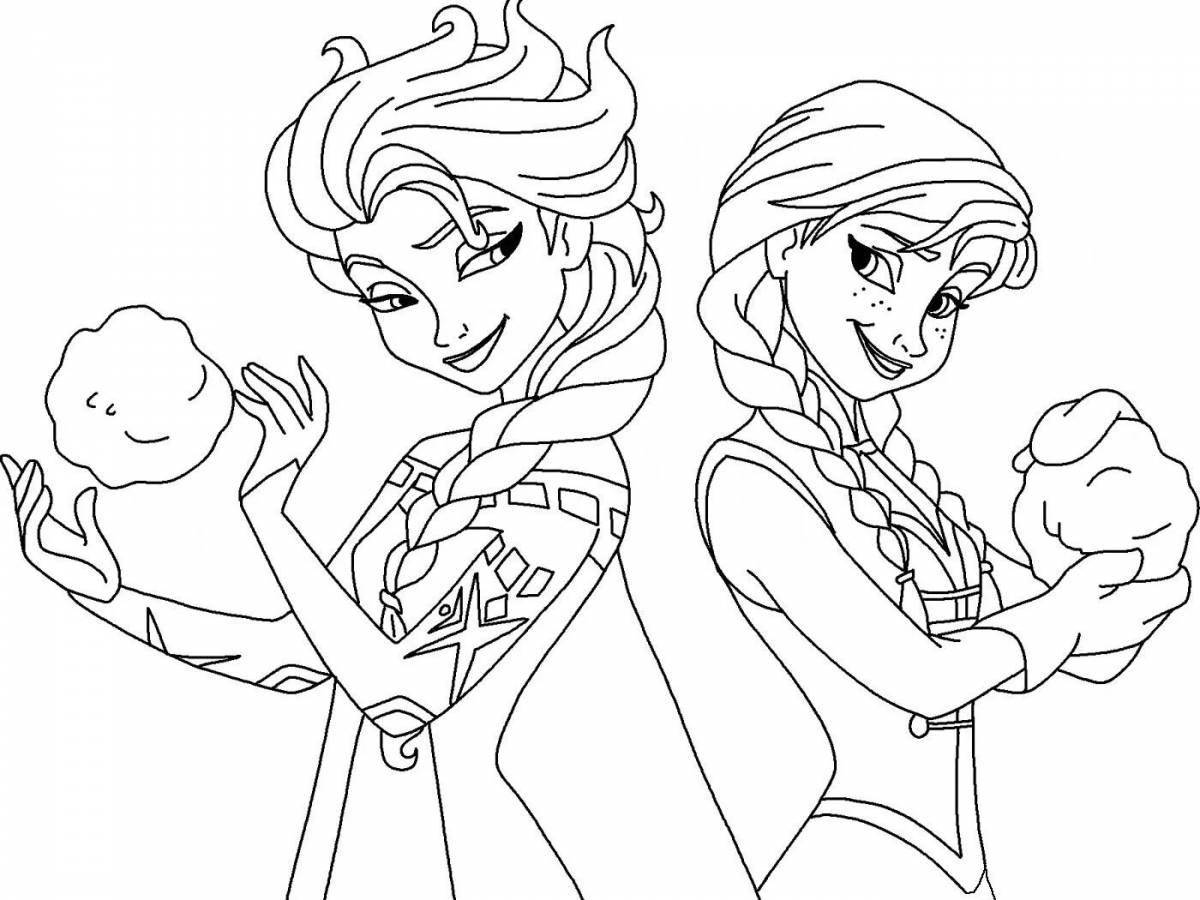 Coloring book happy cartoon sisters