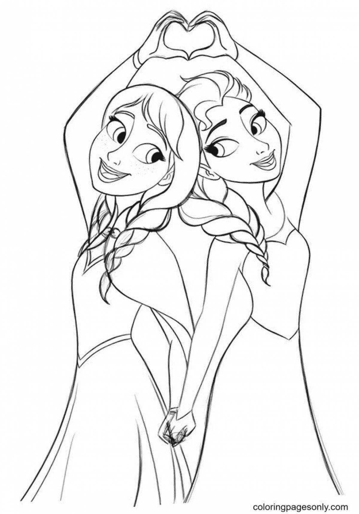 Playful cartoon sisters coloring page