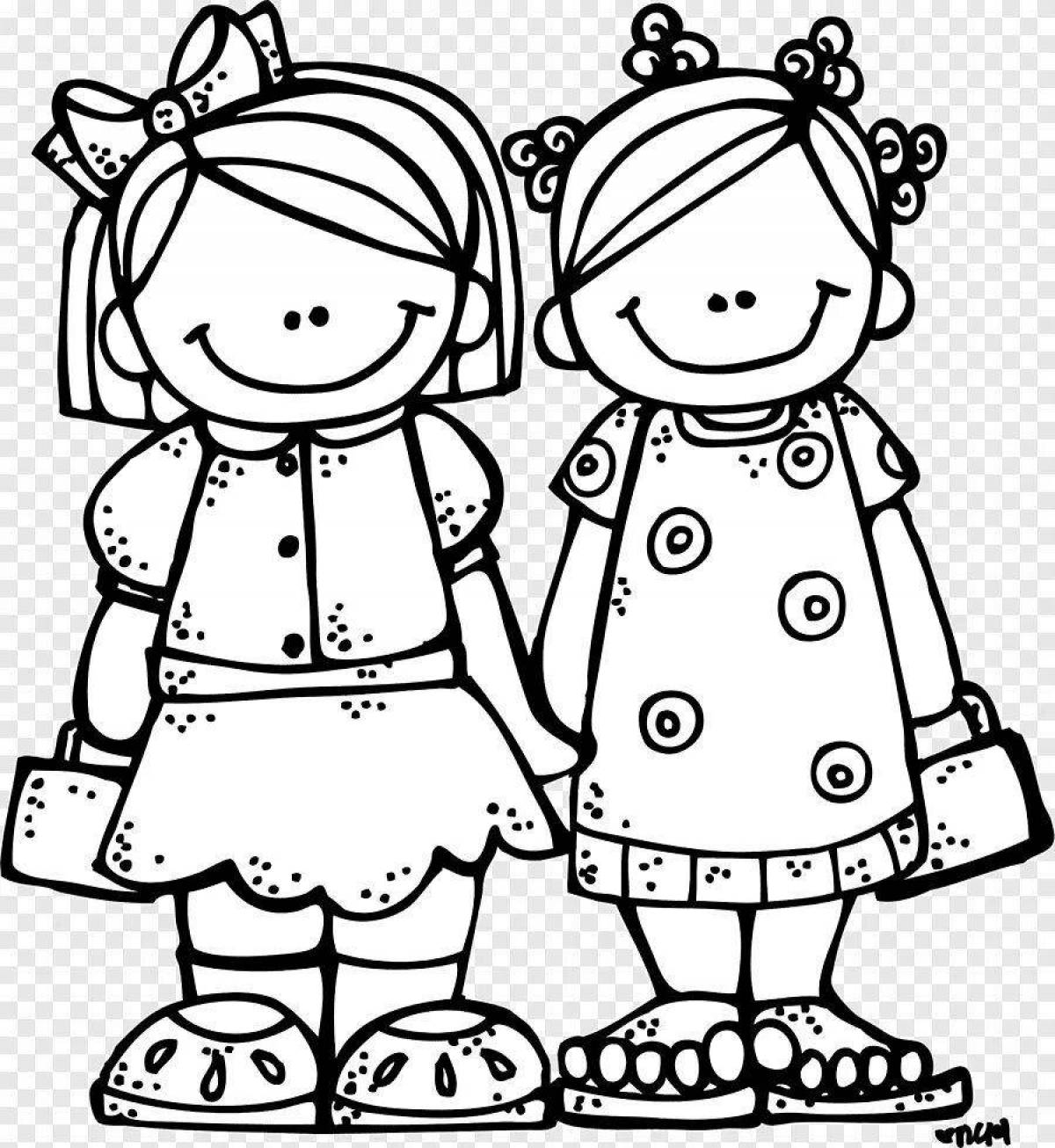 Adorable cartoon sisters coloring pages