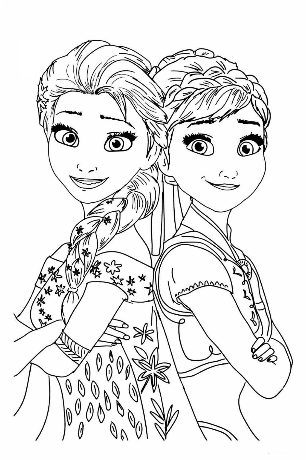 Coloring book happy cartoon sisters