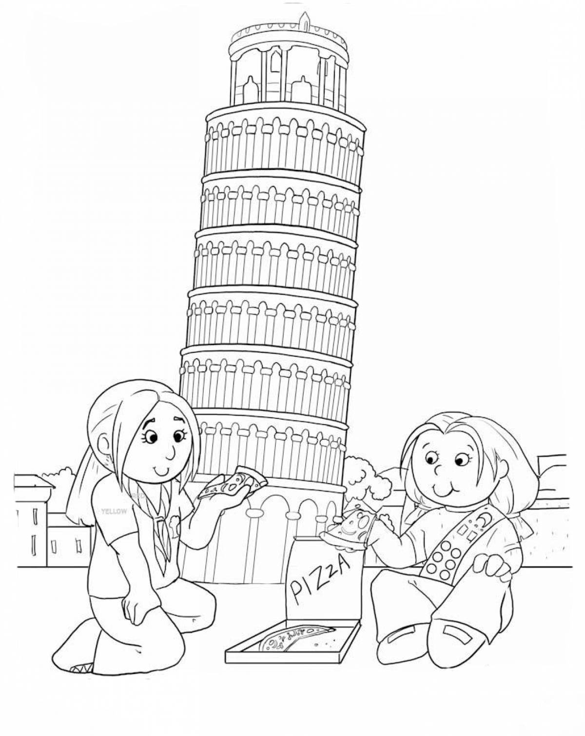 Пизанская башня Италия раскраска