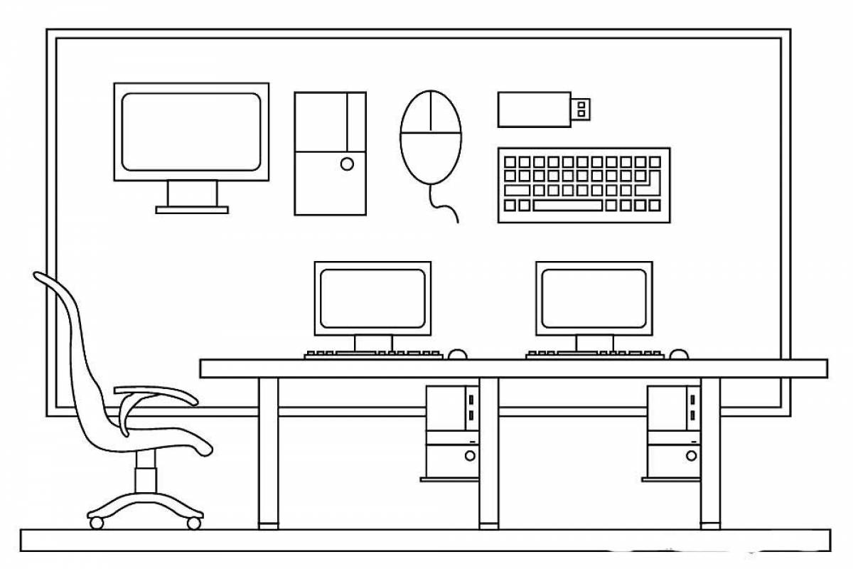 Computer paint. Компьютерный стол раскраска. Раскраска компьютерный стол для детей. Раскраска компьютер. Компьютерный класс раскраска.