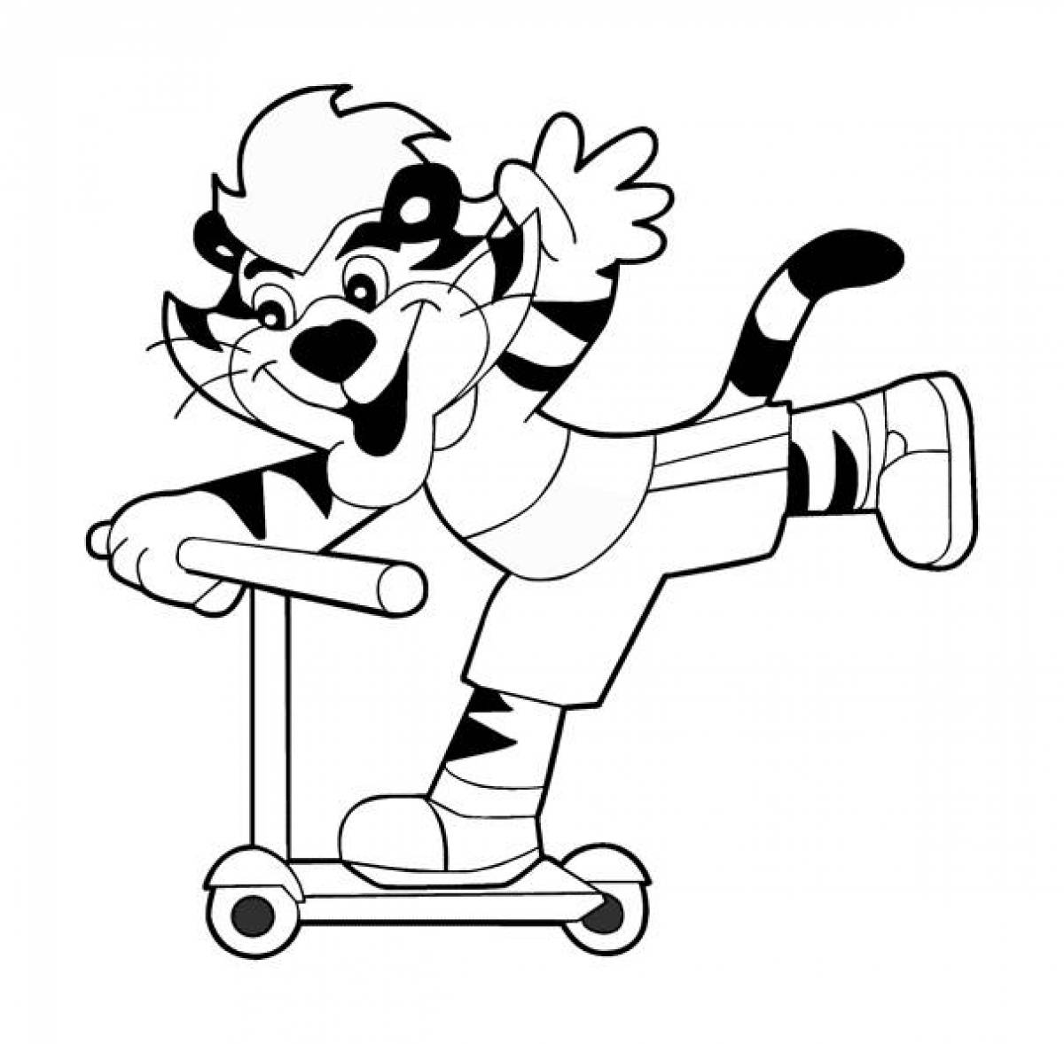 Tiger cub on a scooter