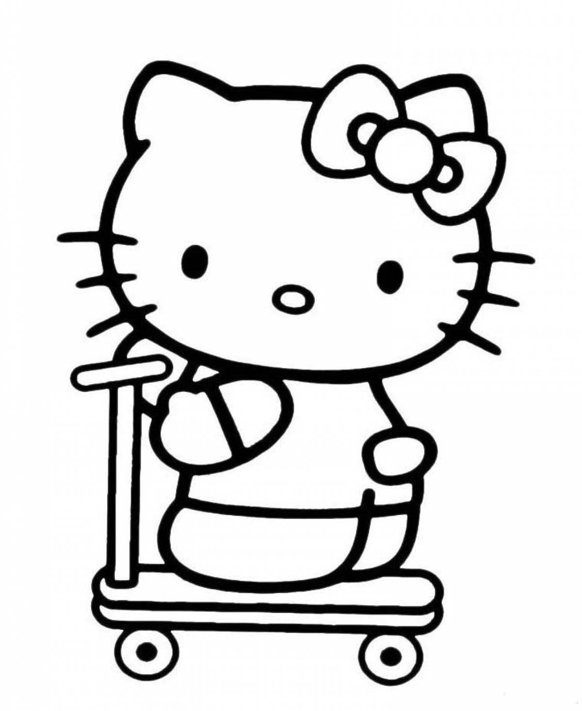 Coloring page kitty on a scooter