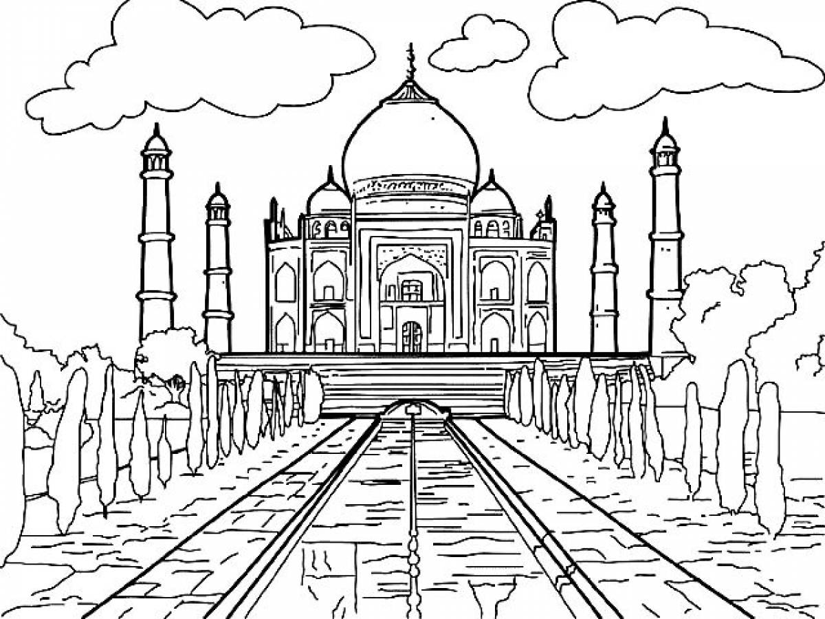 Раскраска Мечеть Тадж-Махал - Бесплатнo Pаспечатать или Cкачать Oнлайн