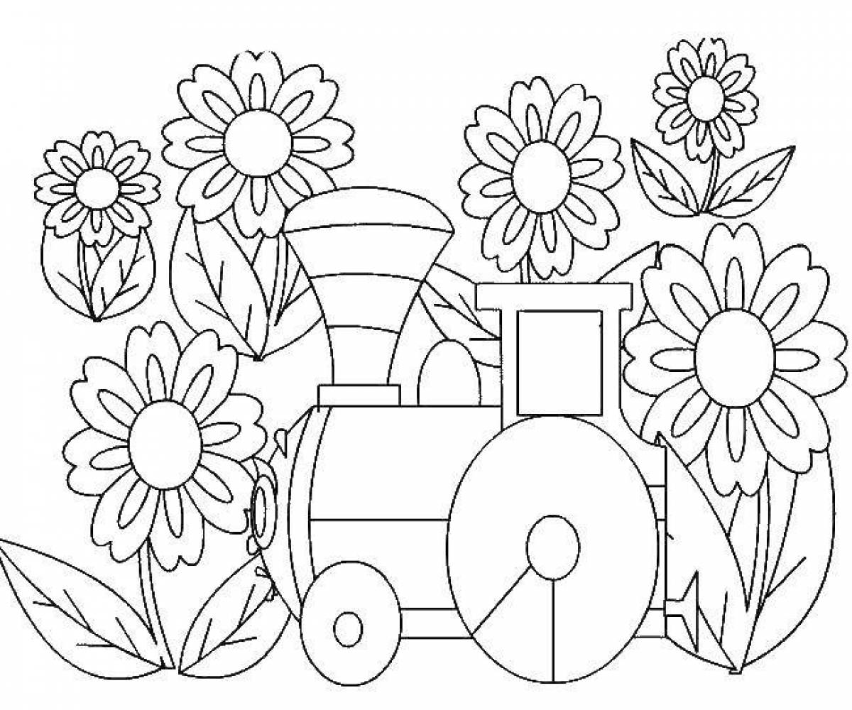 Steam locomotive in flowers