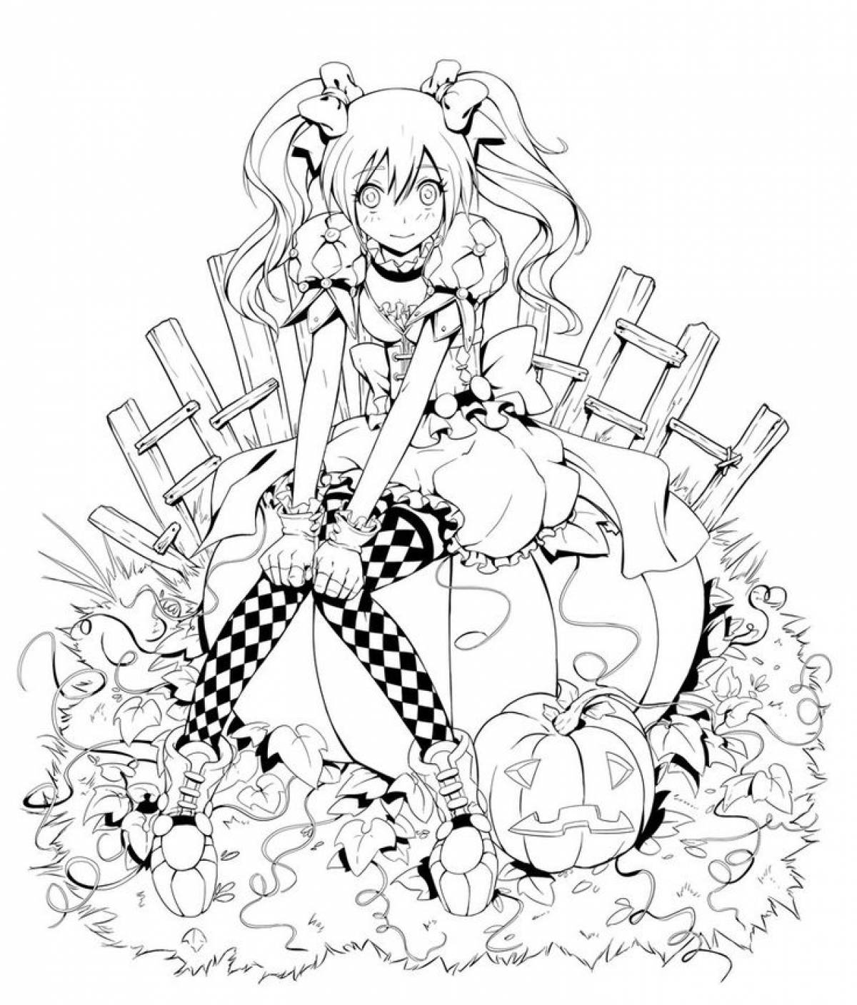 Antistress anime girl on a pumpkin