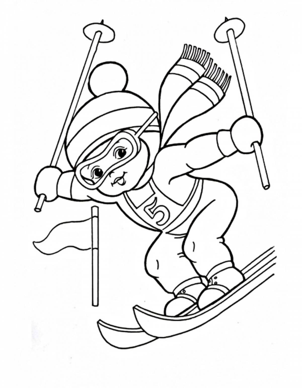Раскрска лыжник