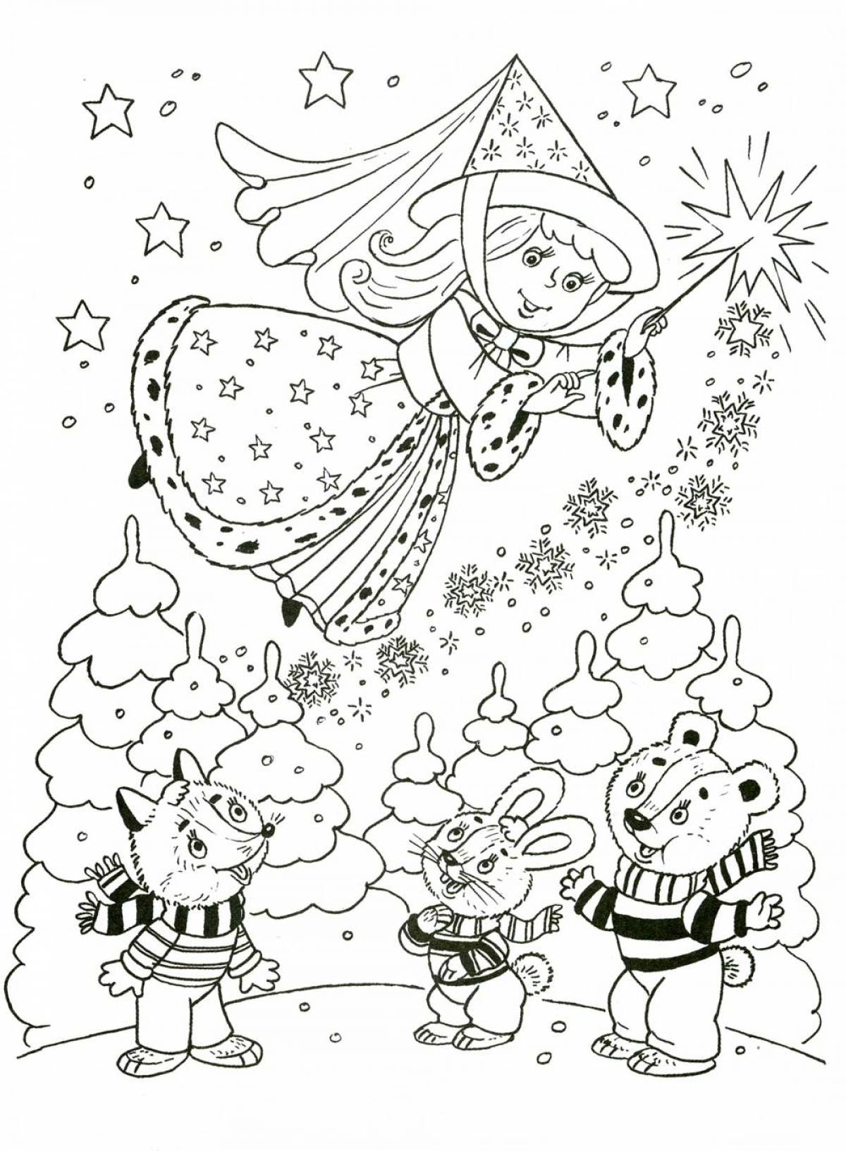 Winter fairy tale coloring page