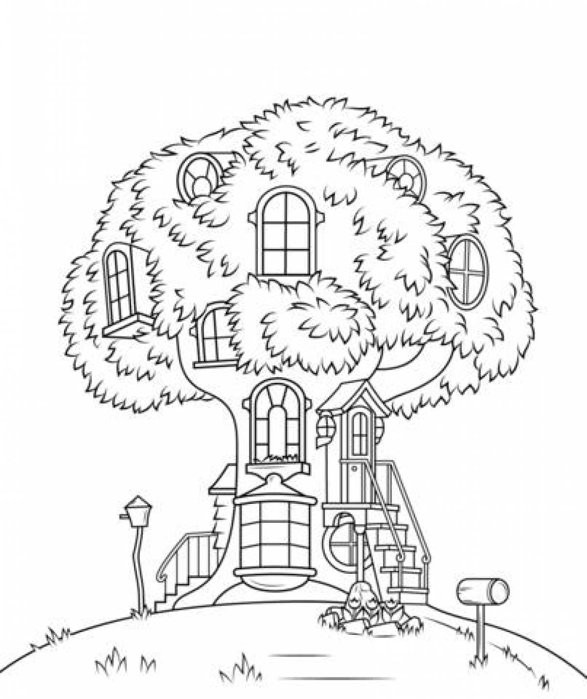 Tree house coloring page