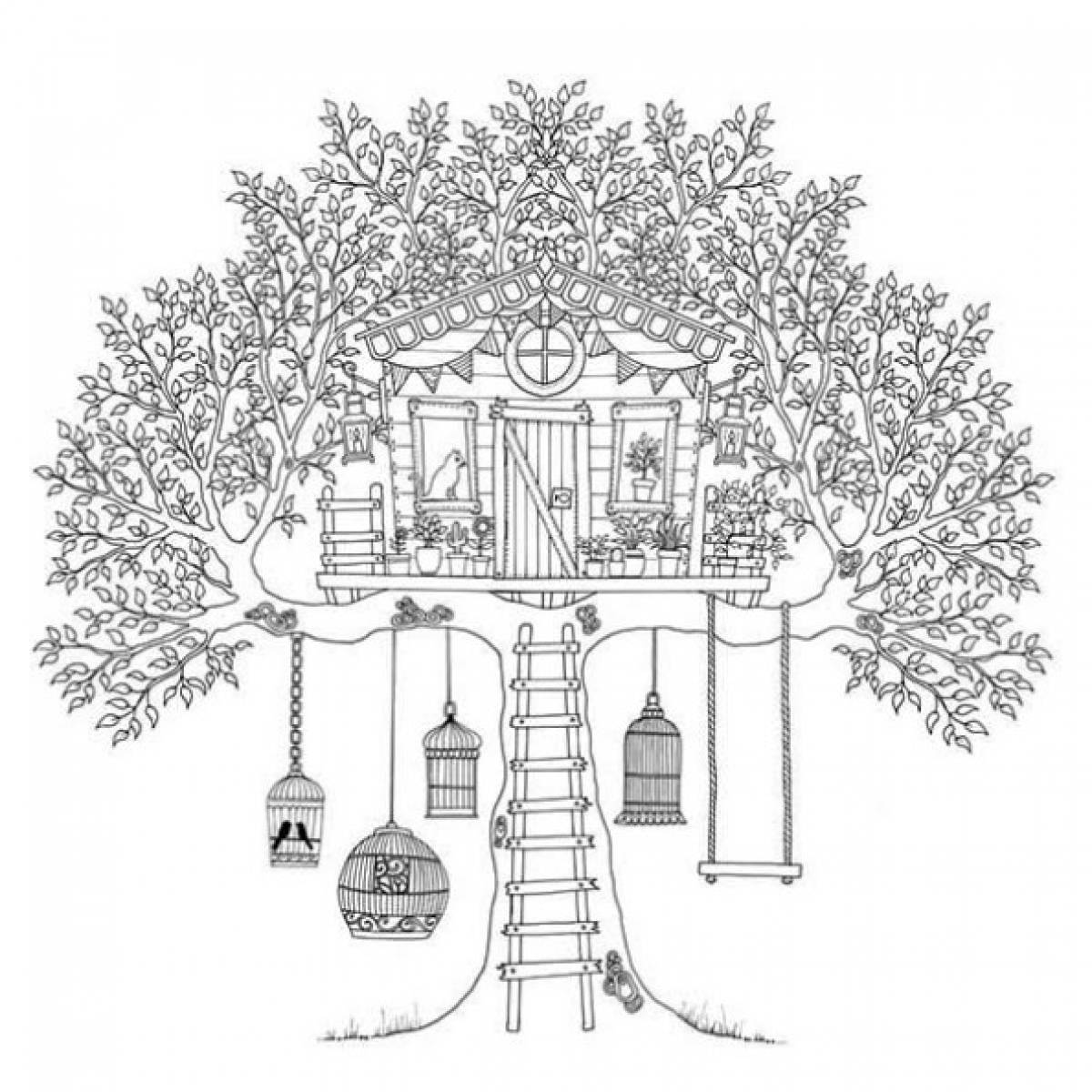 Раскраска Домик на дереве #1